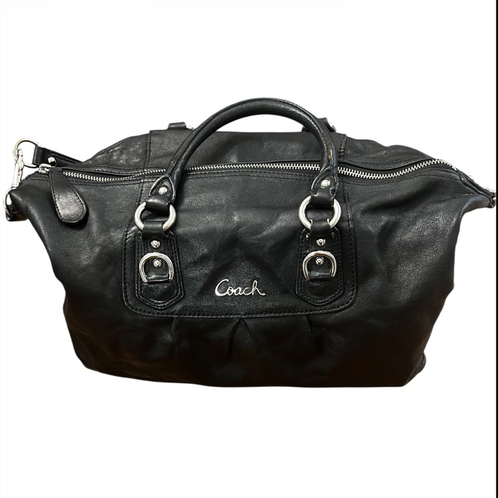 Vintage Coach Ashley Large Black Leather Satchel Purse Bag F15447